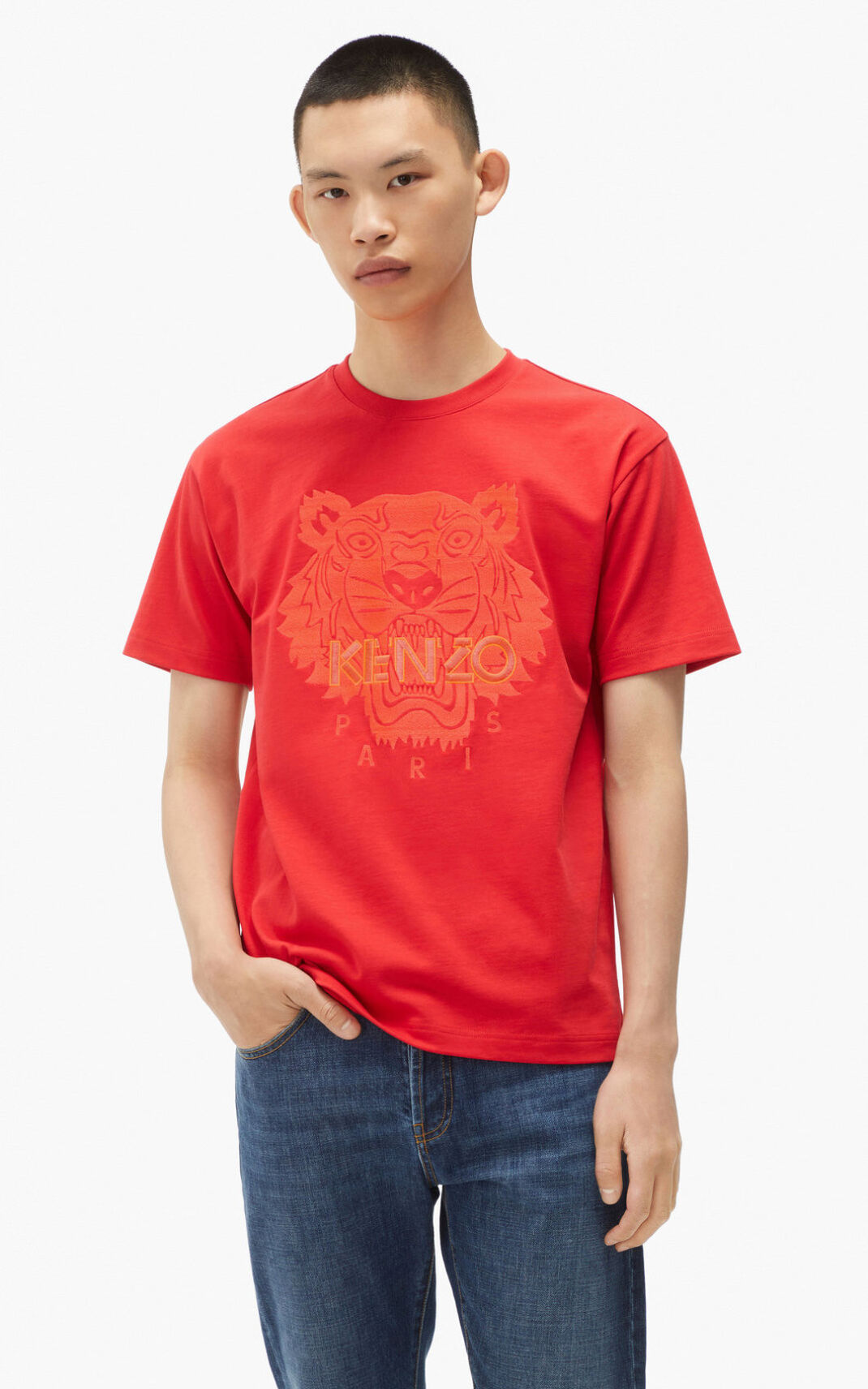 Kenzo Tiger loose fitting Tişört Erkek Kırmızı | 4721-QIYCL